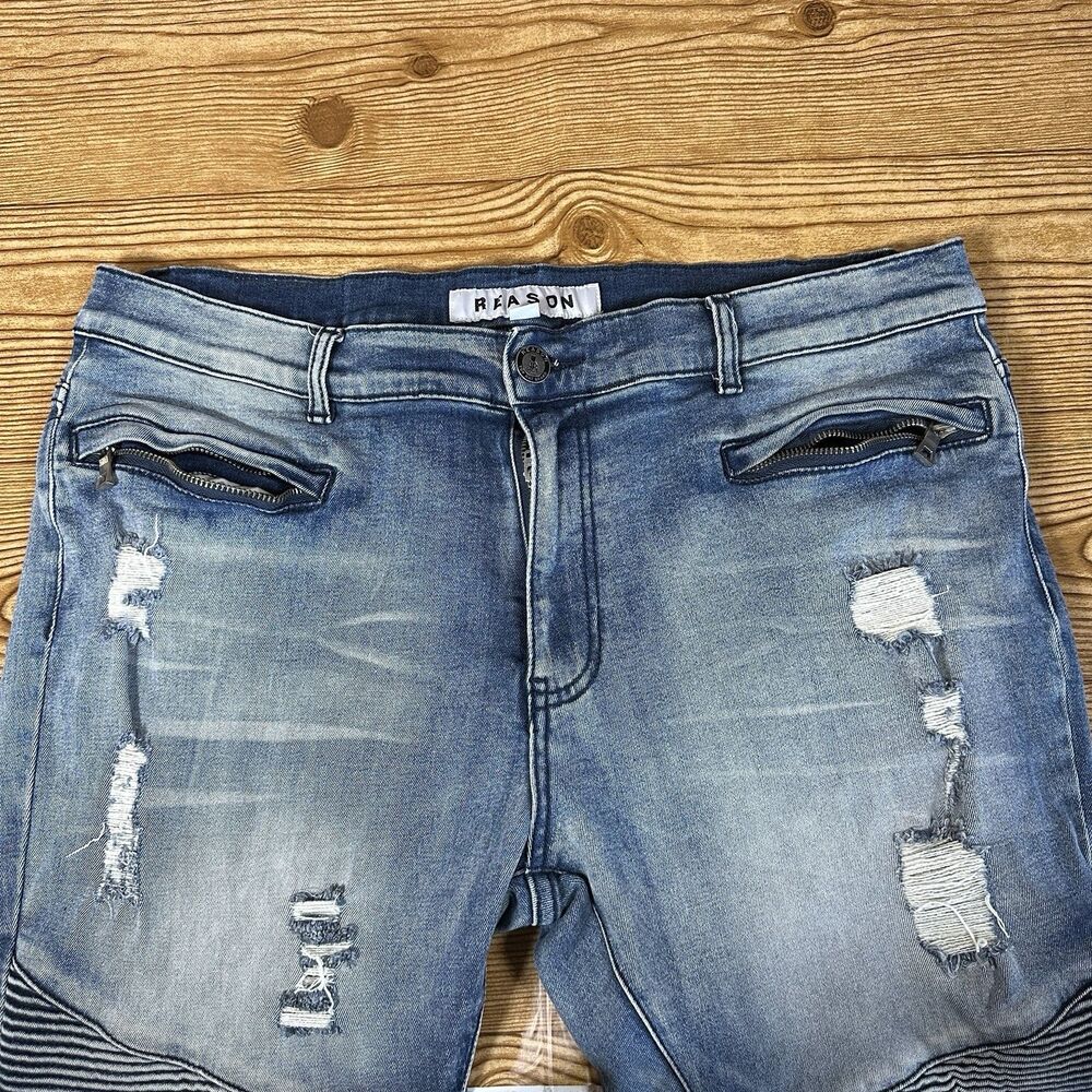 Reason Denim Jeans Distressed Mulberry Moto Jeans Men’s Size 40 Hand Crafted - Picture 3 of 16